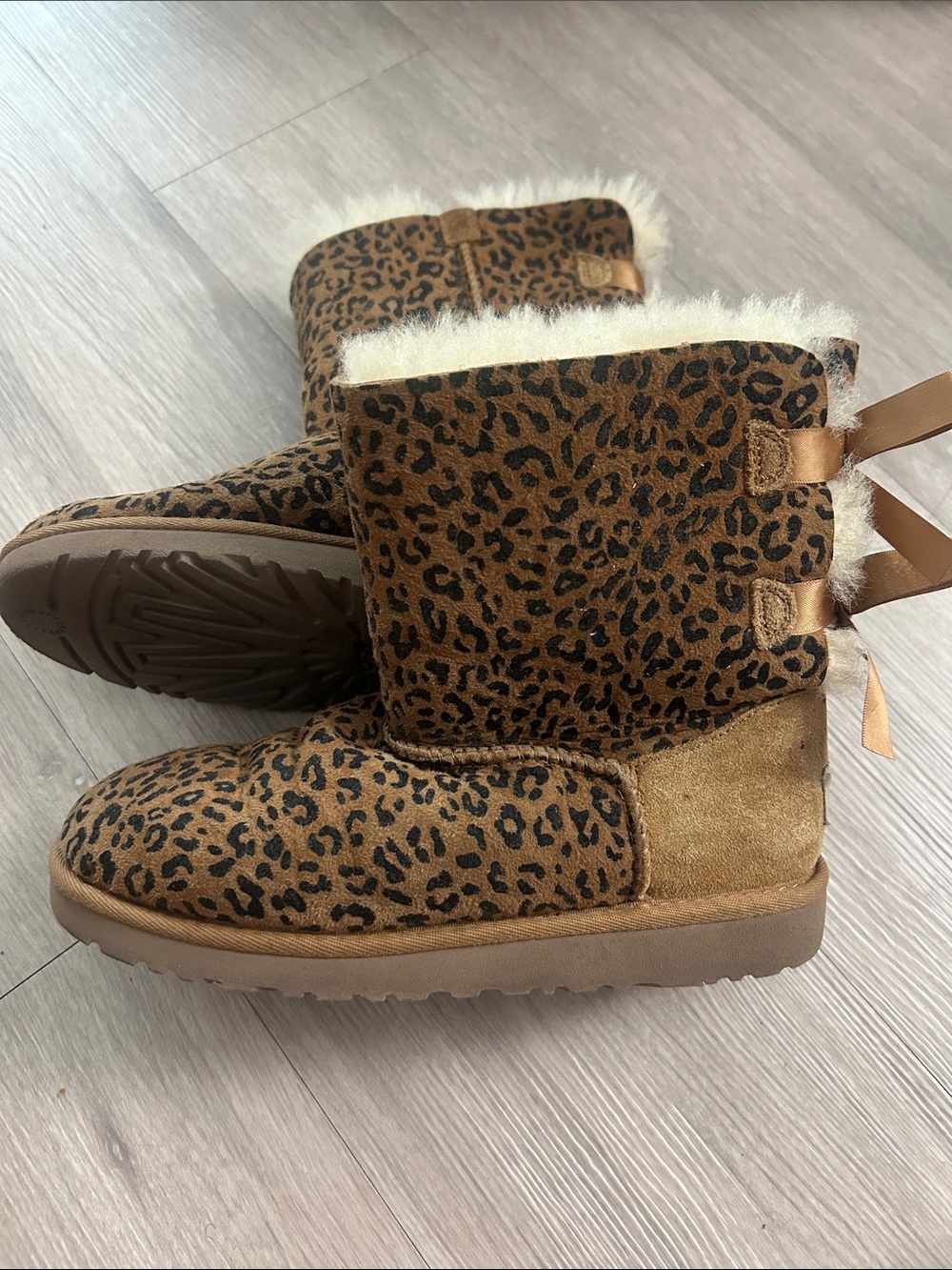 UGG Kids Leopard Print Faux Fur Lined Boots - Tan & Black